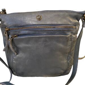Cochoa Grey-Blue Leather Crossbody Bag